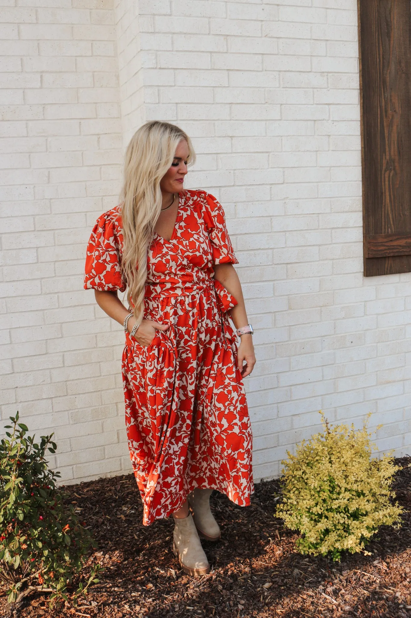 Calling For Fall Cinnamon Floral Dress