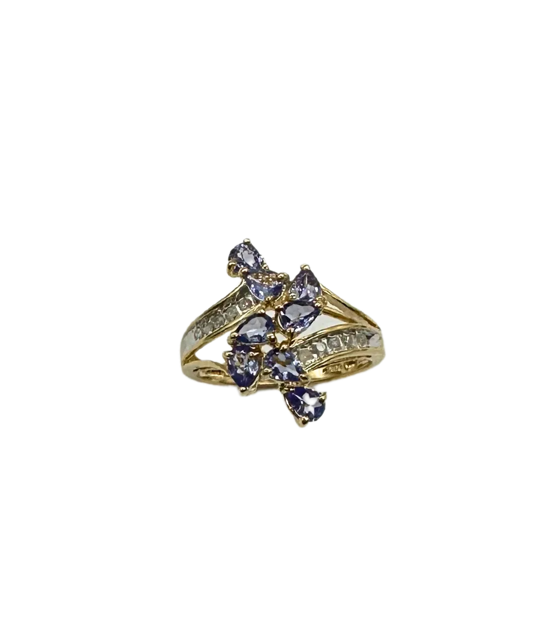 Cathedral Set Tanzanite and Diamond Ring