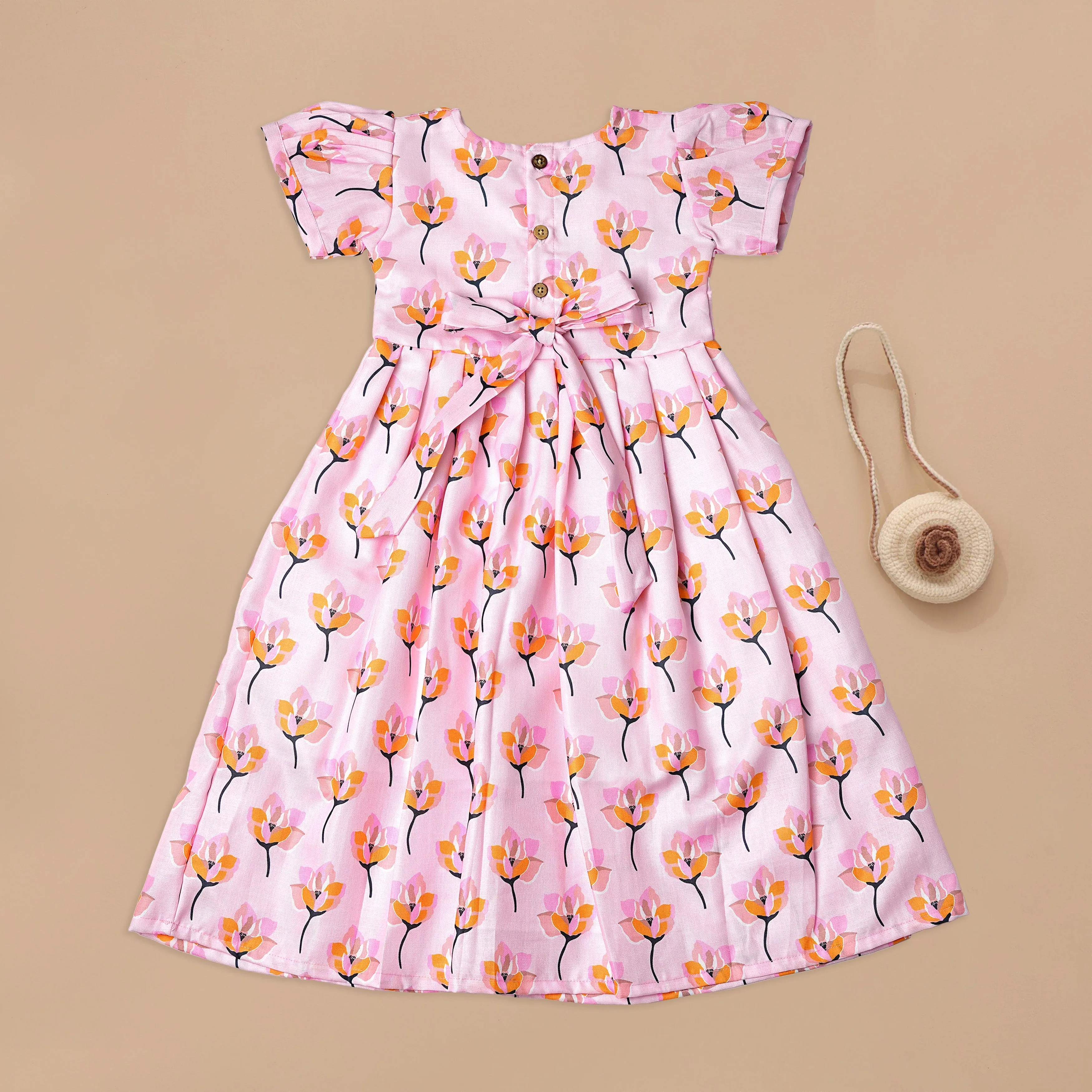 Charming Pink Flower Print Party Dress