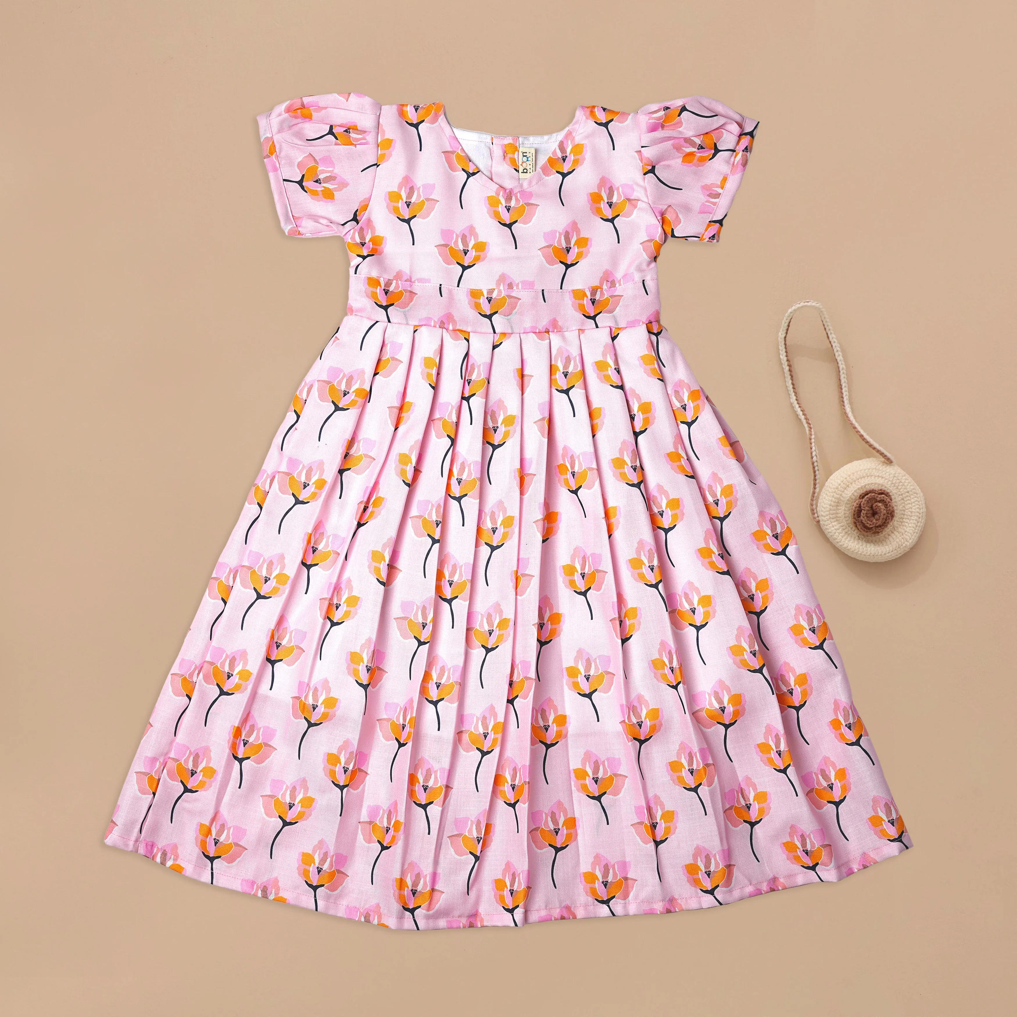 Charming Pink Flower Print Party Dress