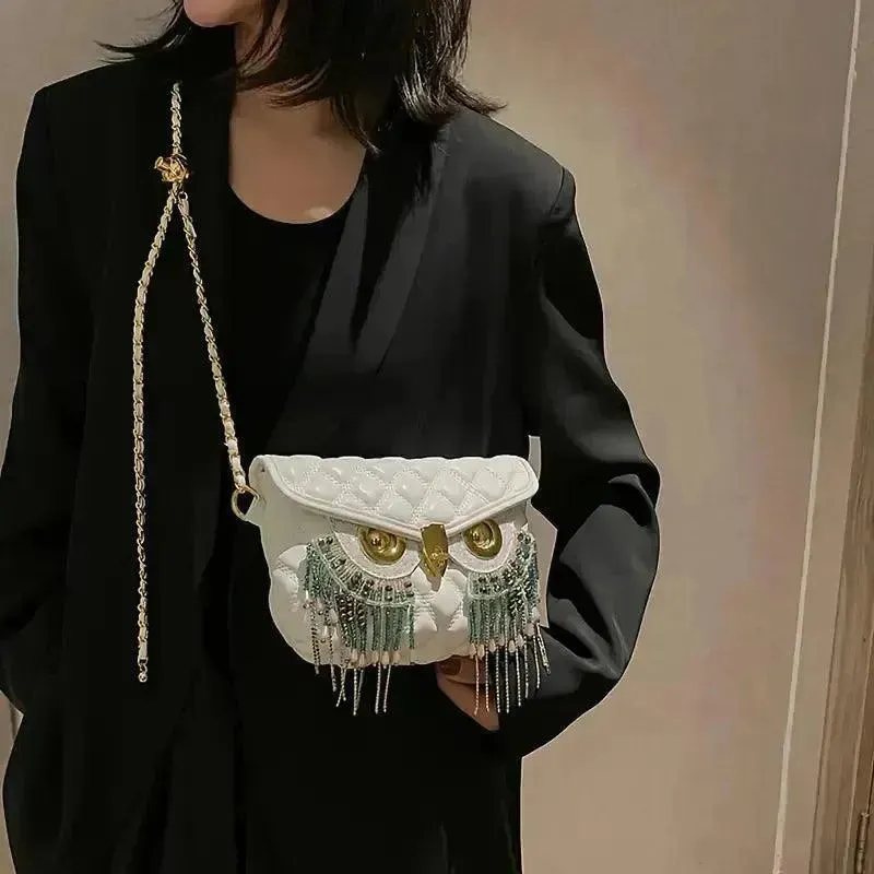 Chic Owl-Shaped Quilted Crossbody Bag