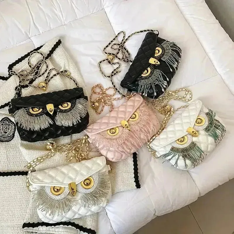 Chic Owl-Shaped Quilted Crossbody Bag