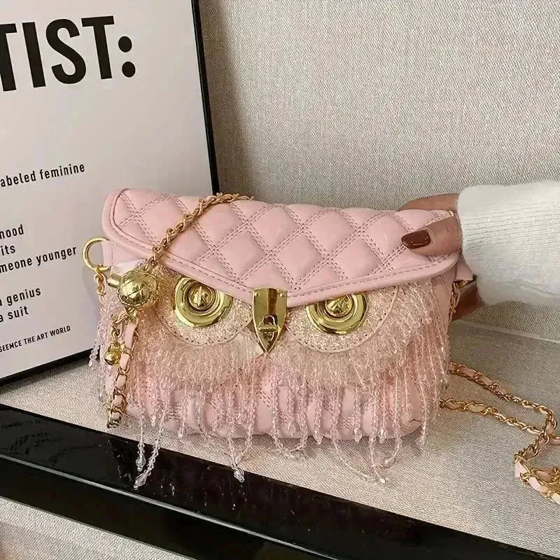 Chic Owl-Shaped Quilted Crossbody Bag