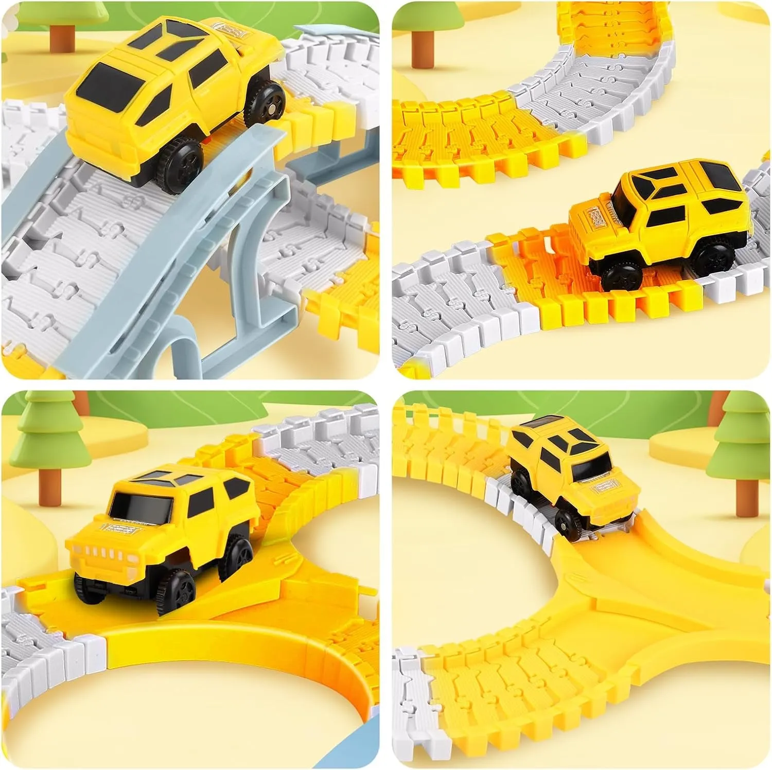 Construction Race Track Toys, Create A Engineering Road Games for Kids Toys, Flexible Track PlaySet and 2 Electric Cars 4 Construction Cars for 3 4 5 6 7 8 Year Old Boys Girls Gift