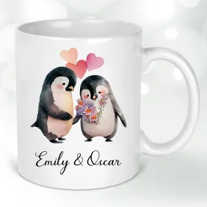 Customisable Penguin Pair Mug - Celebratory Gift - Anniversaries & Weddings