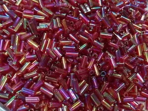 Deep Red Rainbow Pipe / Bugle Glass Seed Beads