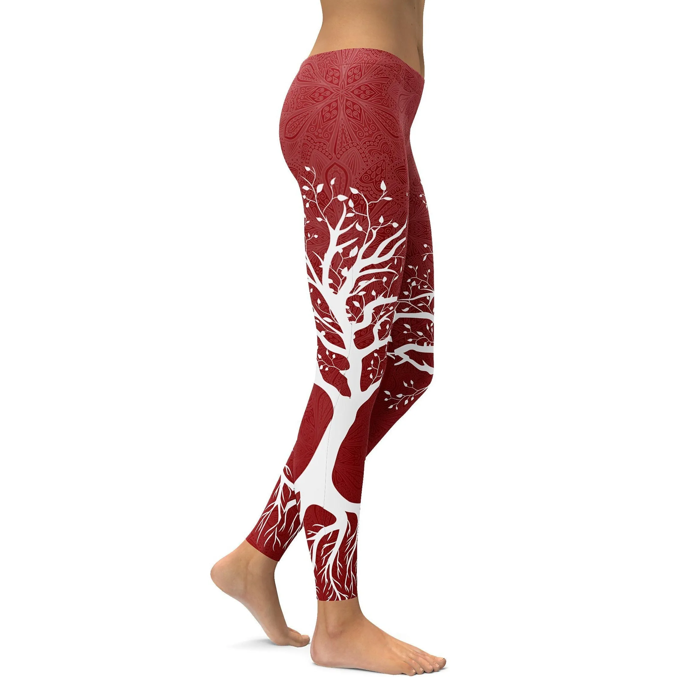 Deep Red Tree of Life Leggings