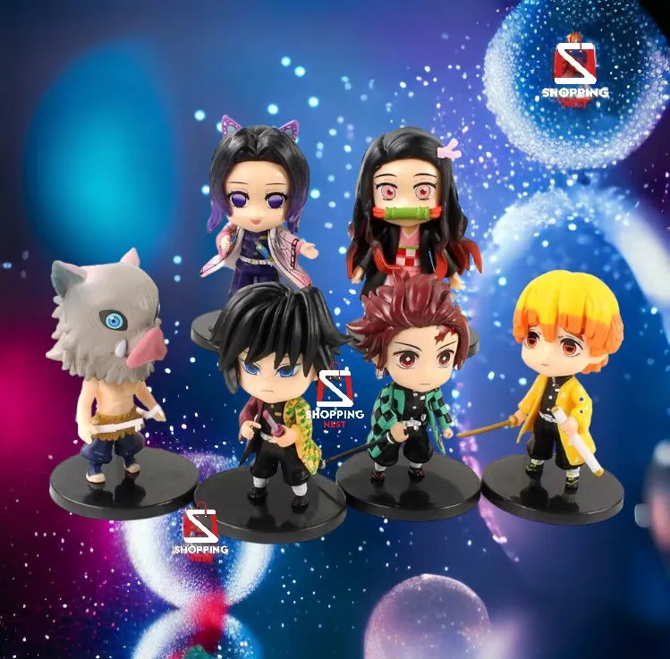 Demon Slayer Set of 6 Action Figures Chibi Kawai Anime Figurine Set | 10 Cms |