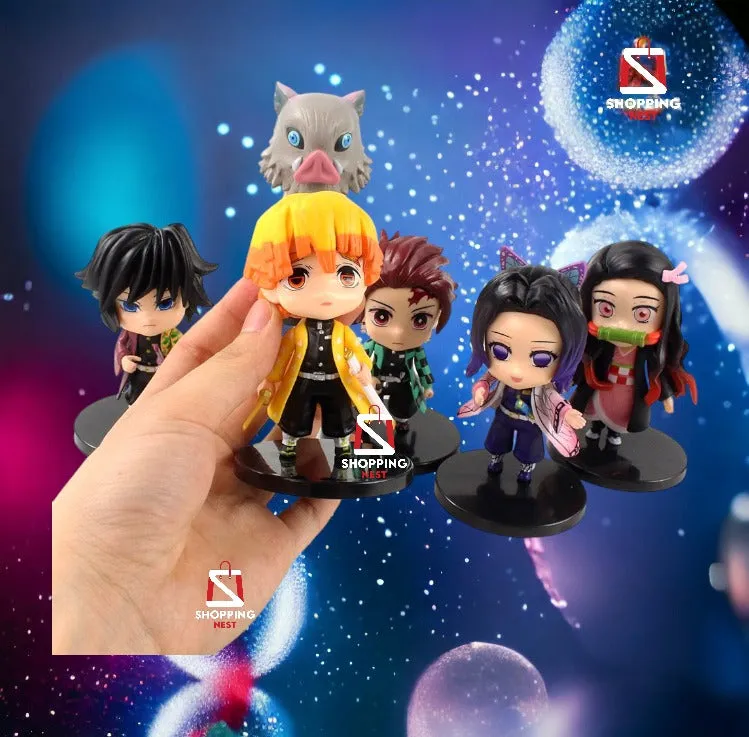 Demon Slayer Set of 6 Action Figures Chibi Kawai Anime Figurine Set | 10 Cms |