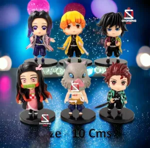 Demon Slayer Set of 6 Action Figures Chibi Kawai Anime Figurine Set | 10 Cms |