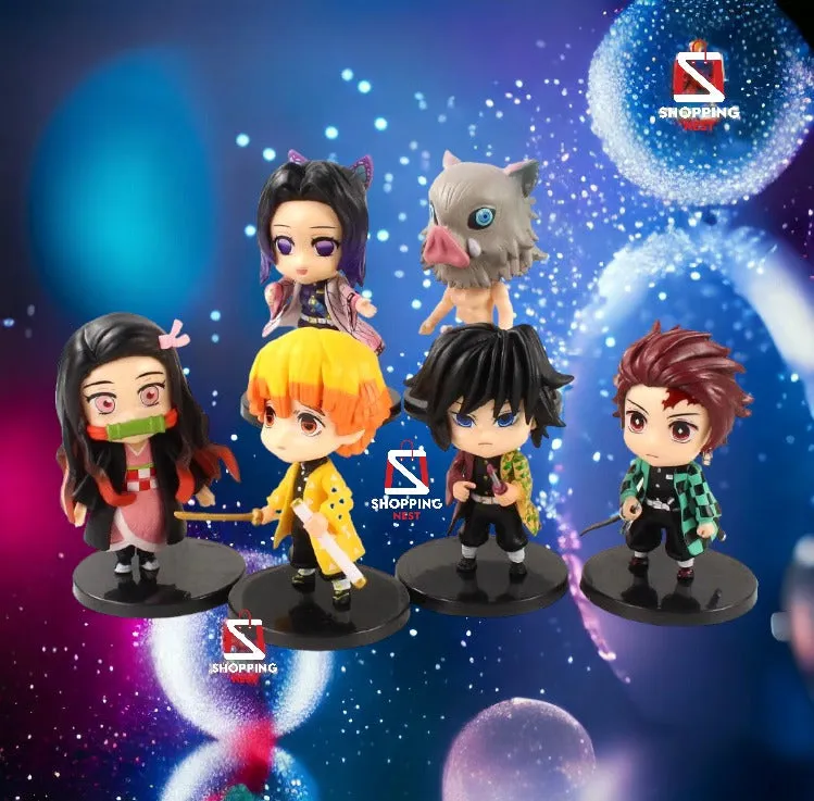 Demon Slayer Set of 6 Action Figures Chibi Kawai Anime Figurine Set | 10 Cms |