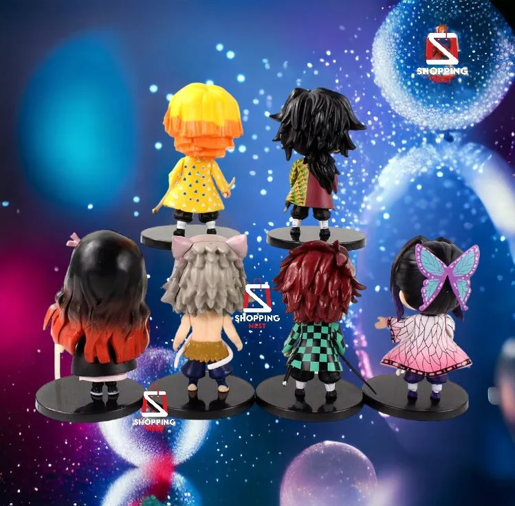 Demon Slayer Set of 6 Action Figures Chibi Kawai Anime Figurine Set | 10 Cms |