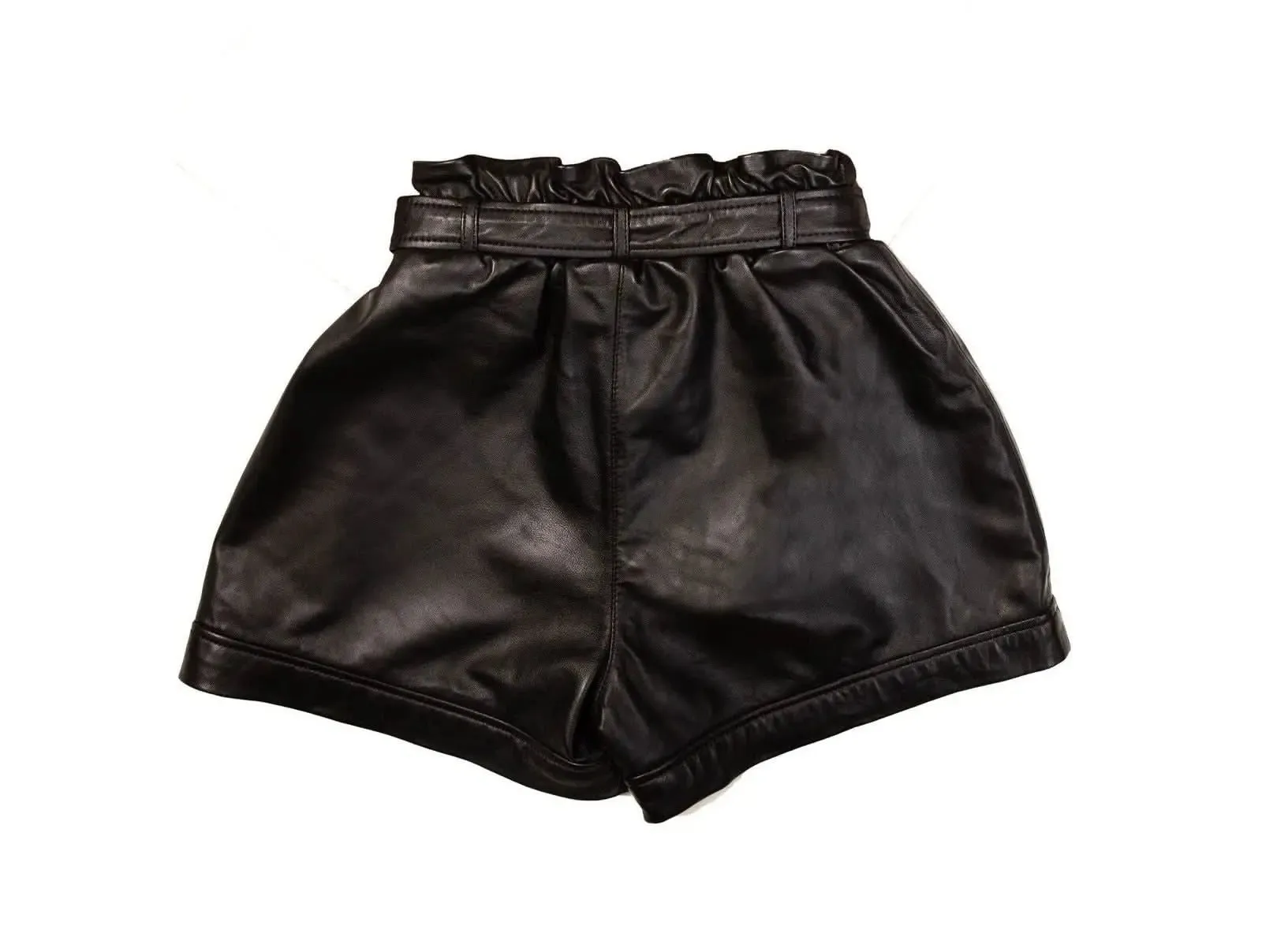 Elegant Lambskin Leather High-Waist Black Mini Shorts for Women