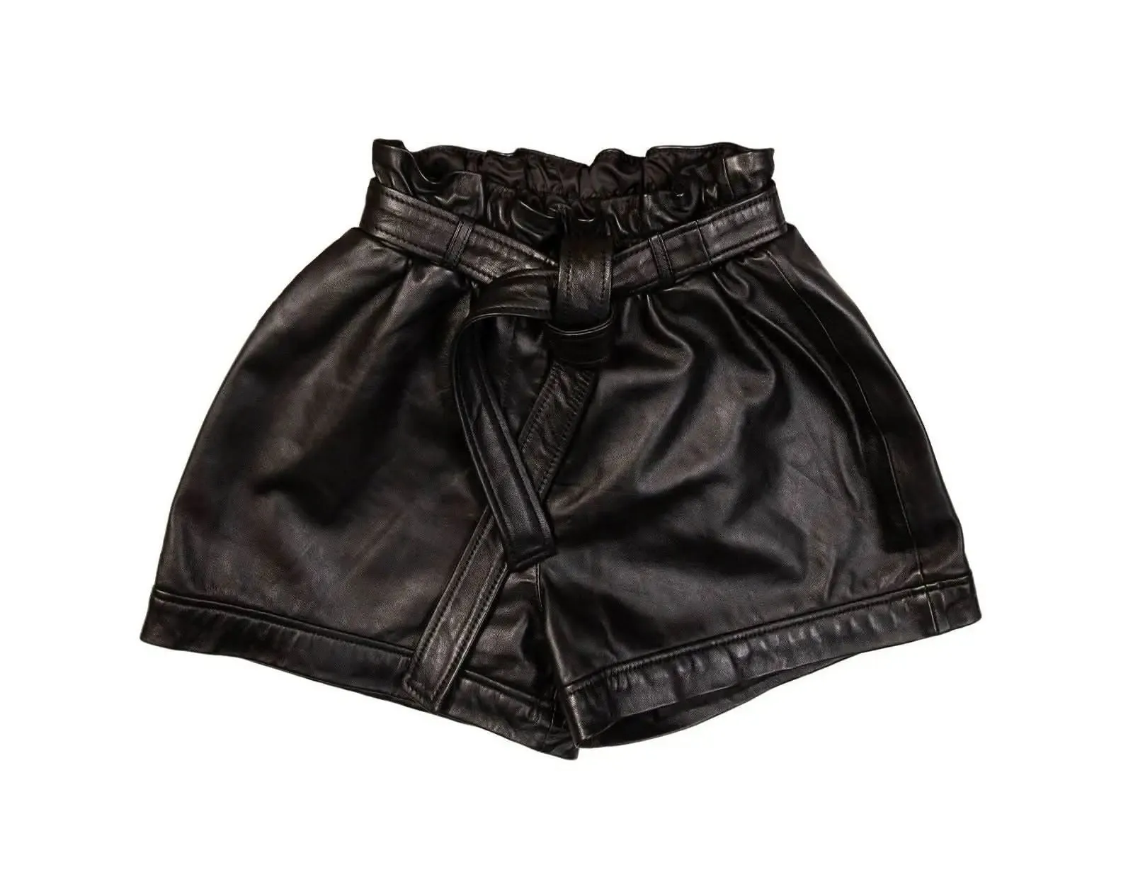 Elegant Lambskin Leather High-Waist Black Mini Shorts for Women