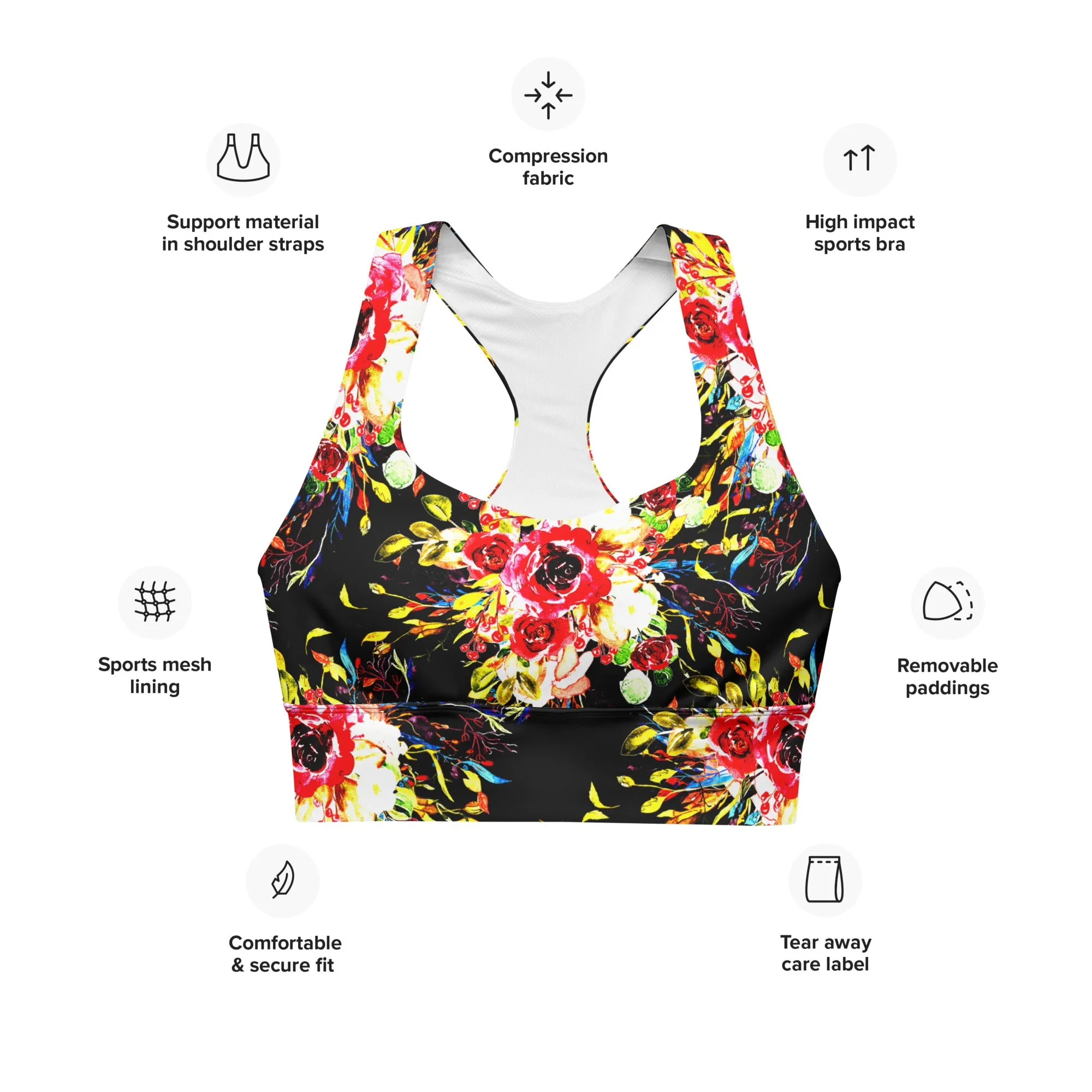 Floral Print Best Longline Sports Bra