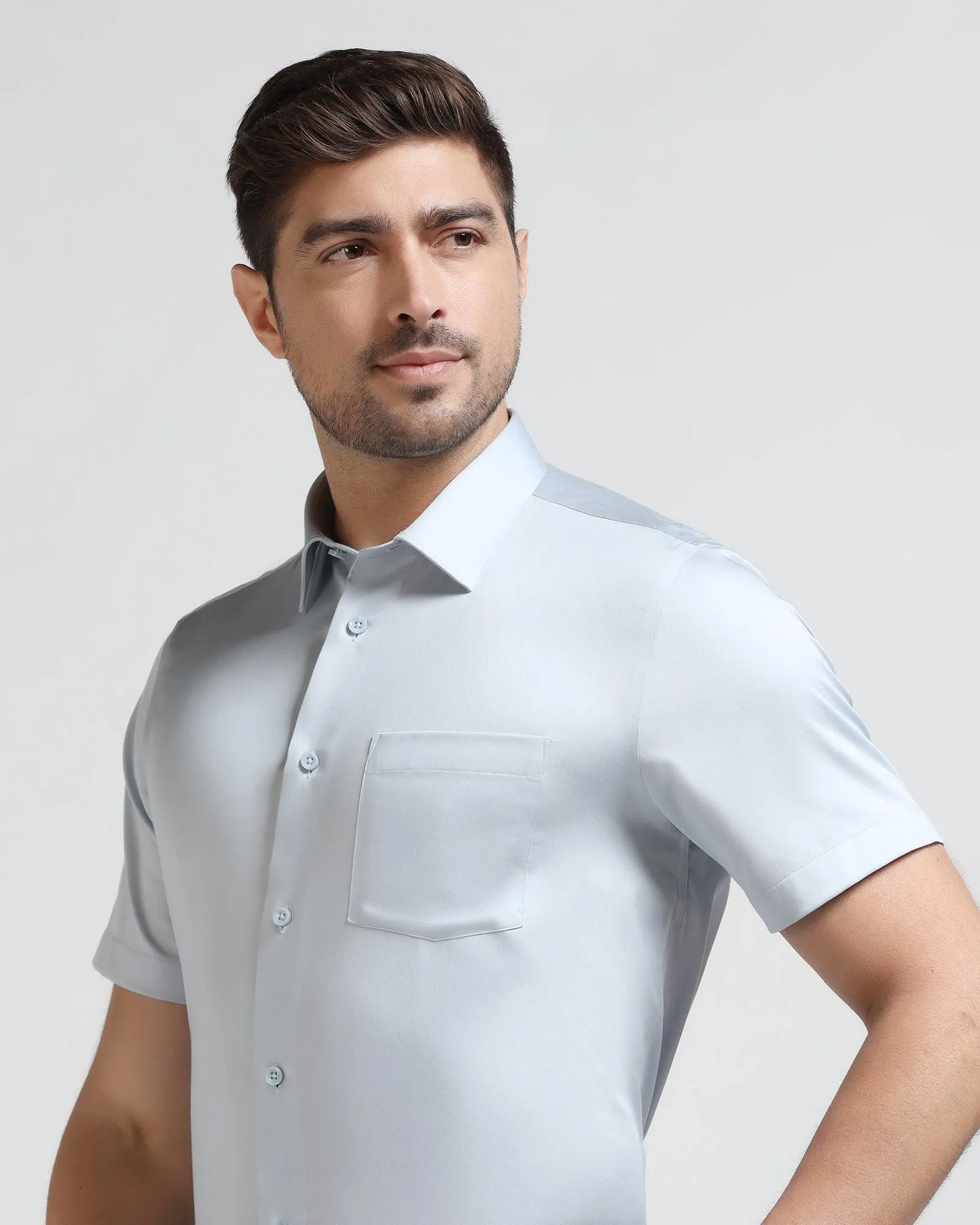 Formal Half Sleeve Ice Blue Solid Shirt - Ericsel