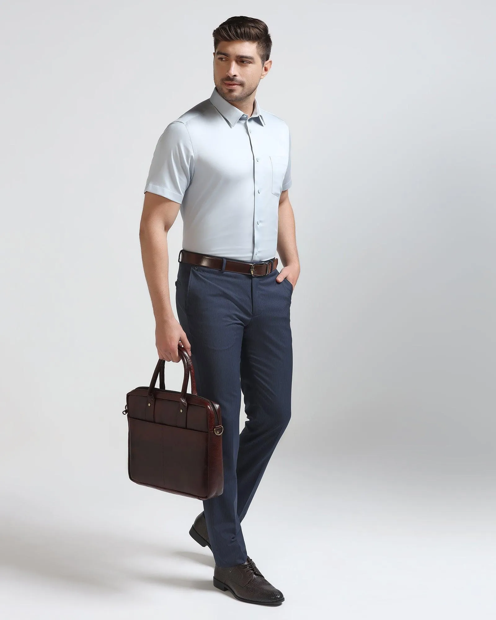 Formal Half Sleeve Ice Blue Solid Shirt - Ericsel