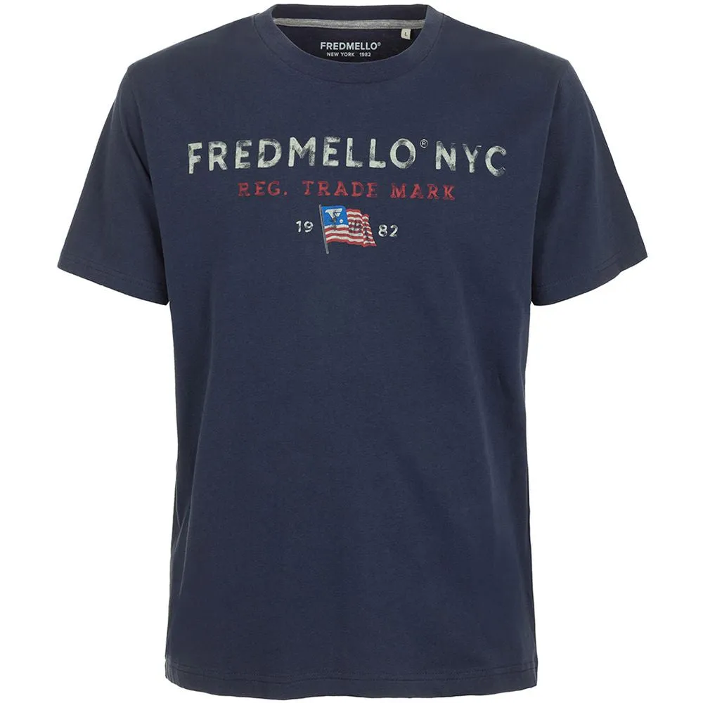 Fred Mello Sophisticated Blue Cotton Tee with Elegant Print