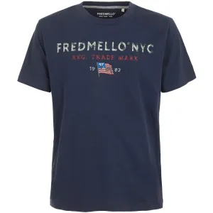 Fred Mello Sophisticated Blue Cotton Tee with Elegant Print