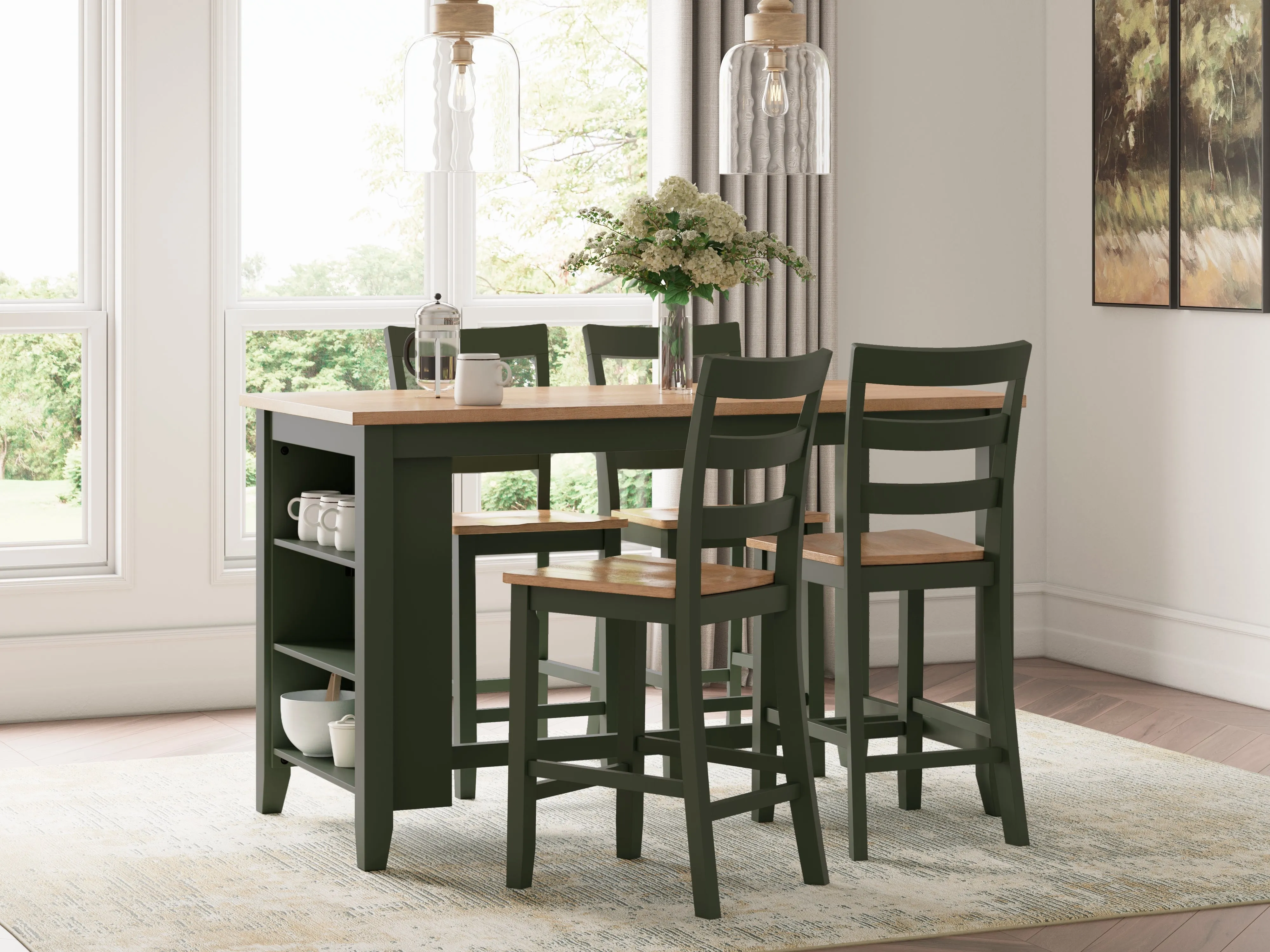 Gesthaven Counter Height Dining Table and 4 Barstools in Natural/Green