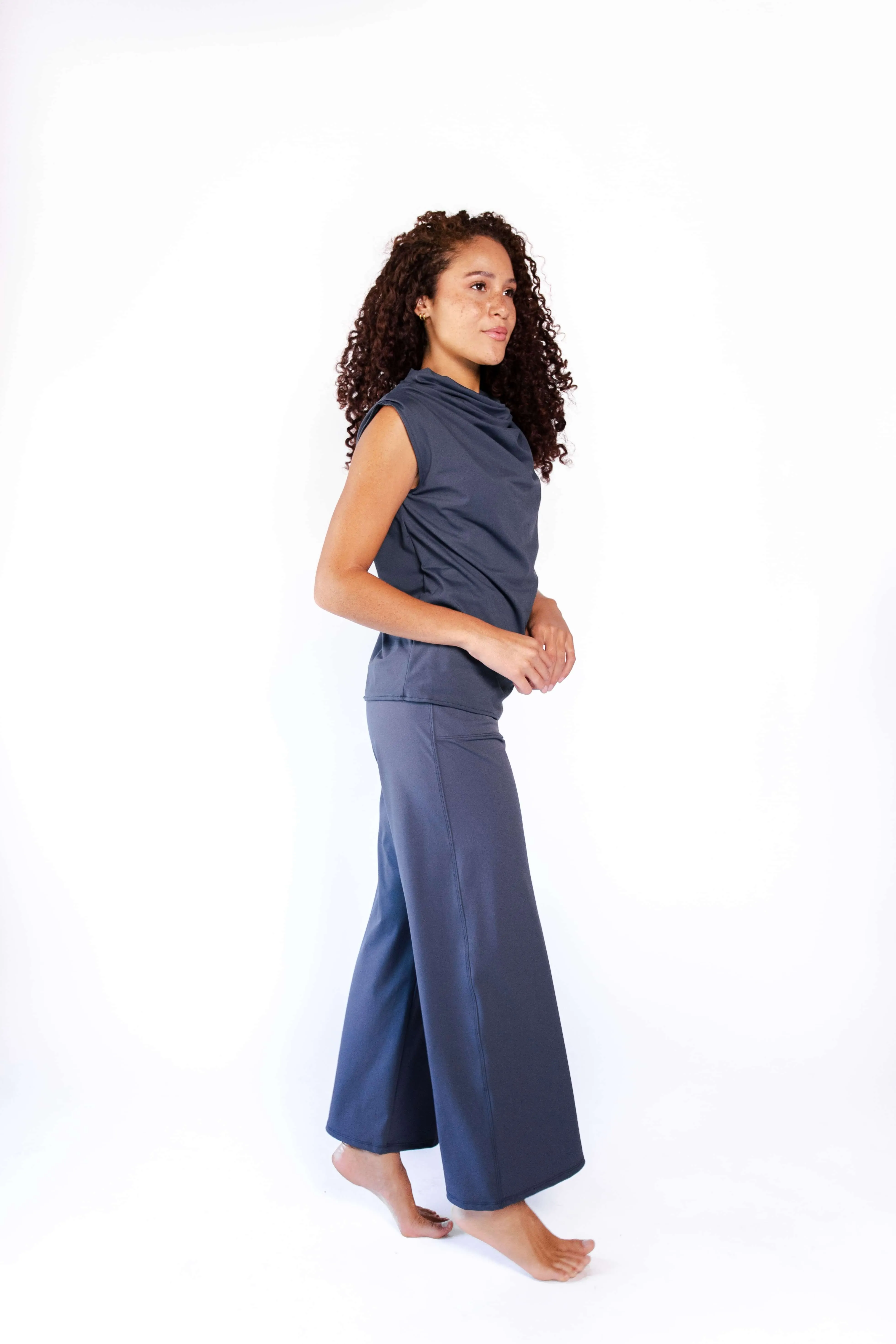 Goddess Cowl Tank in Navy Blue by Yoga Democracy