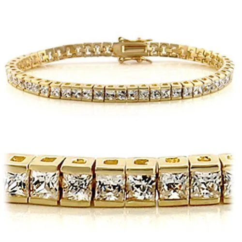 Gold Brass Bracelet with AAA Grade CZ in Clear for Women Style 47101