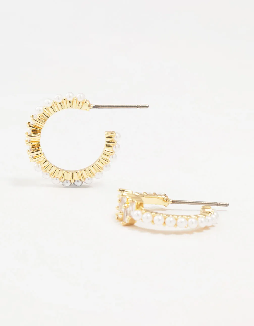 Gold Plated Pearl & Cubic Zirconia Hoop Earrings