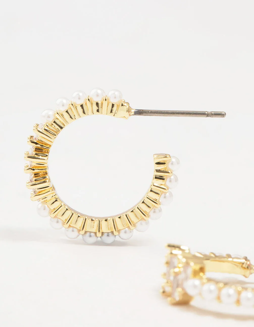 Gold Plated Pearl & Cubic Zirconia Hoop Earrings