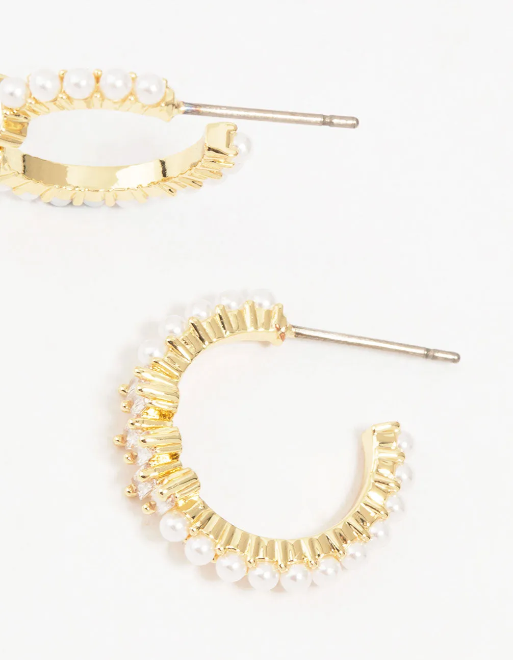 Gold Plated Pearl & Cubic Zirconia Hoop Earrings