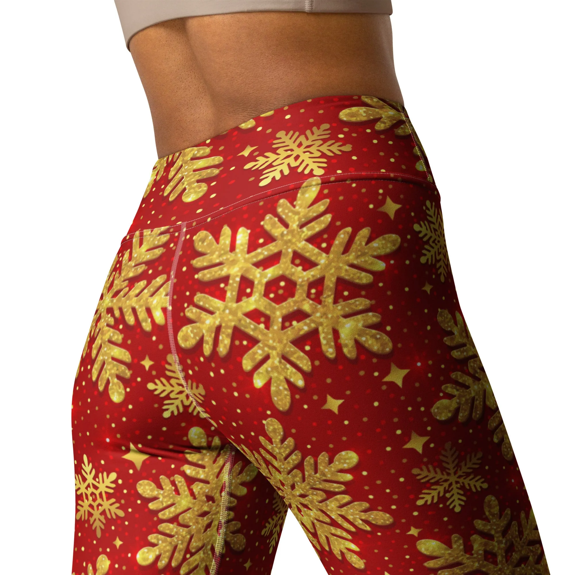 Gold Snowflake Print Yoga Leggings