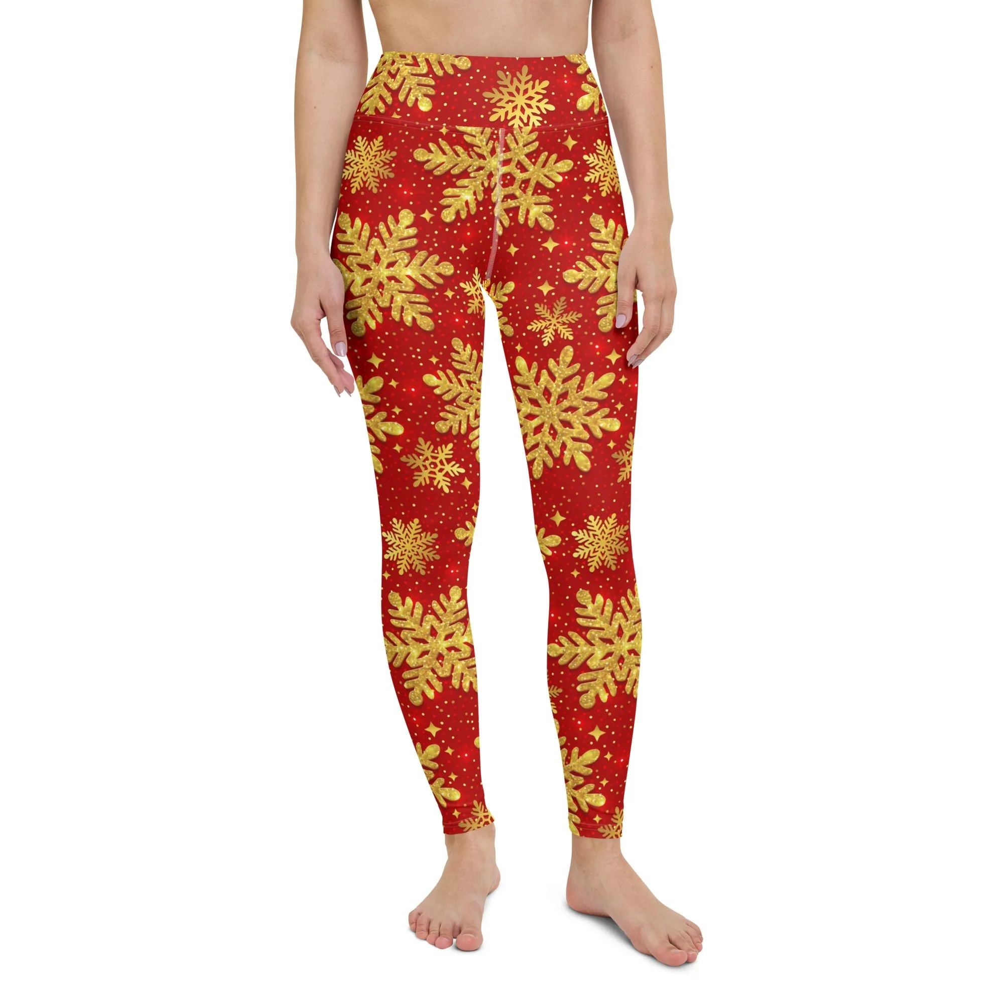 Gold Snowflake Print Yoga Leggings