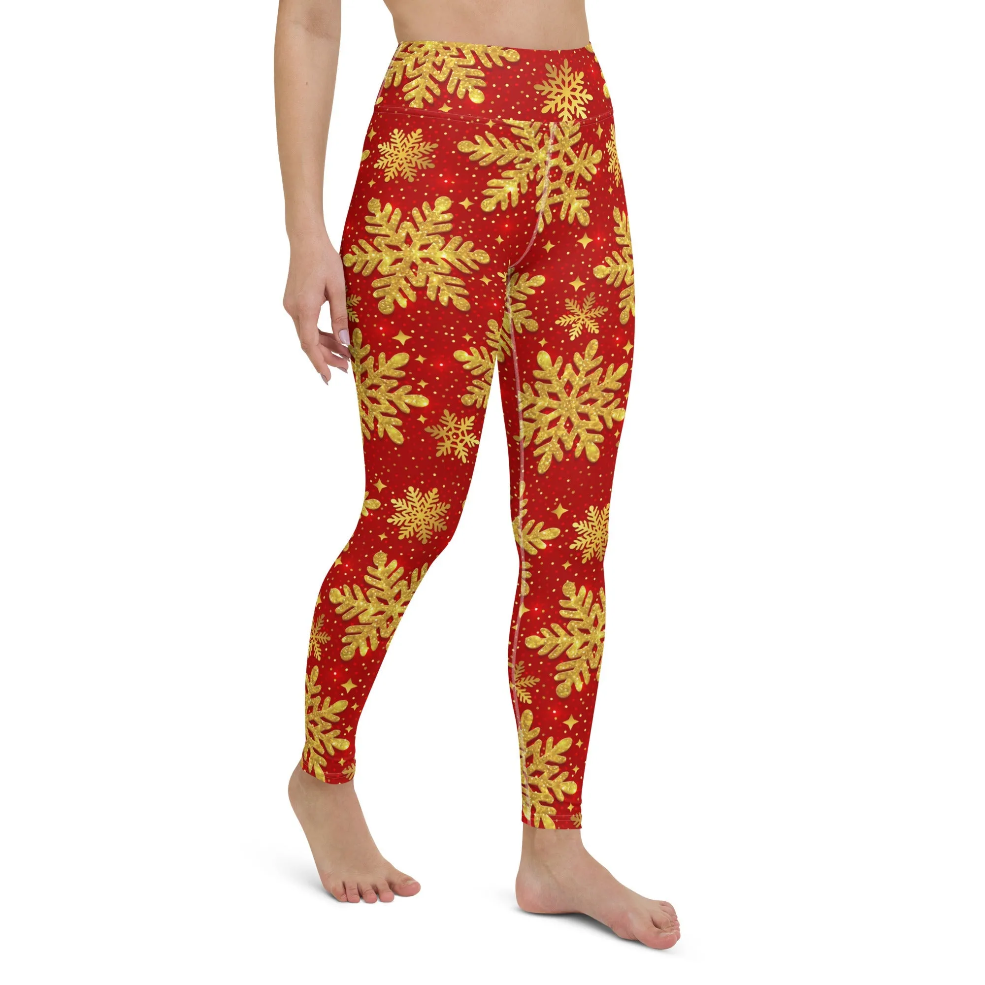 Gold Snowflake Print Yoga Leggings