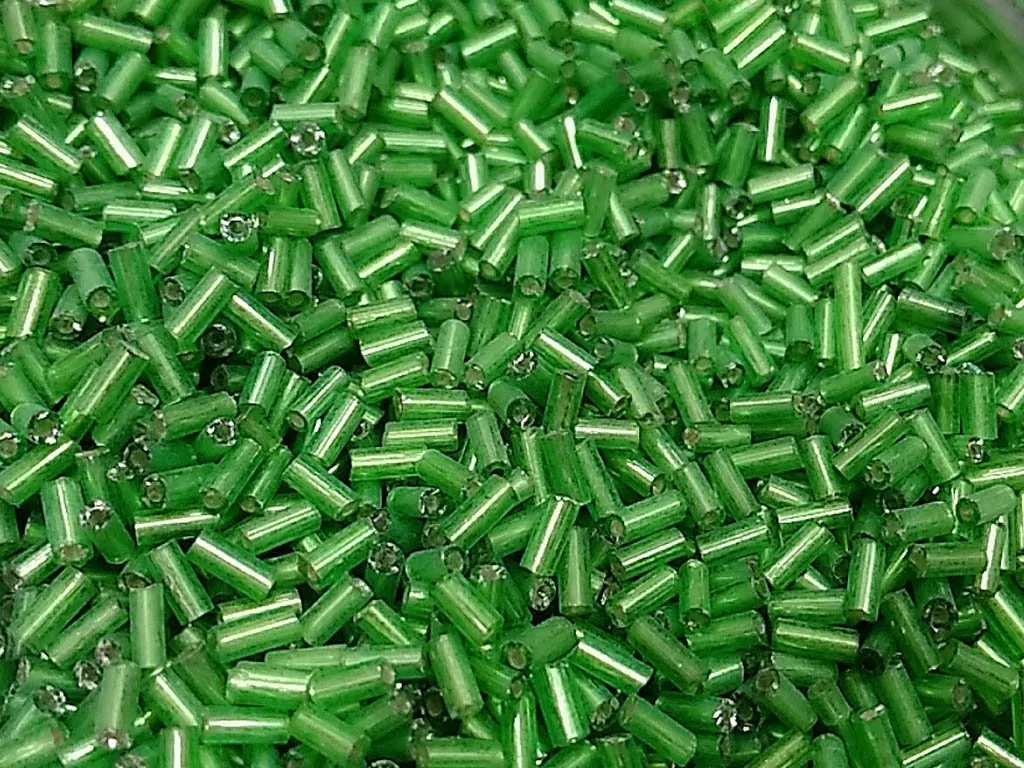 Green Silverline Pipe / Bugle Glass Seed Beads (Wholesale)