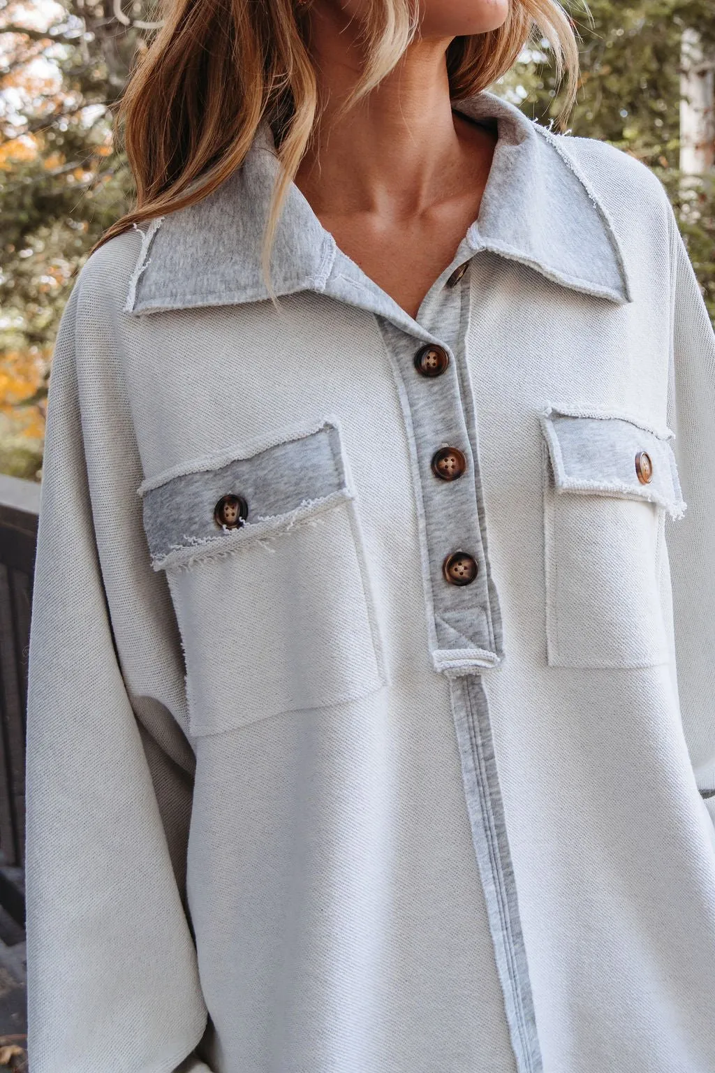 Heather Grey Button Up Thermal Pullover