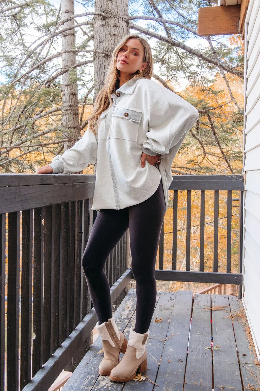 Heather Grey Button Up Thermal Pullover