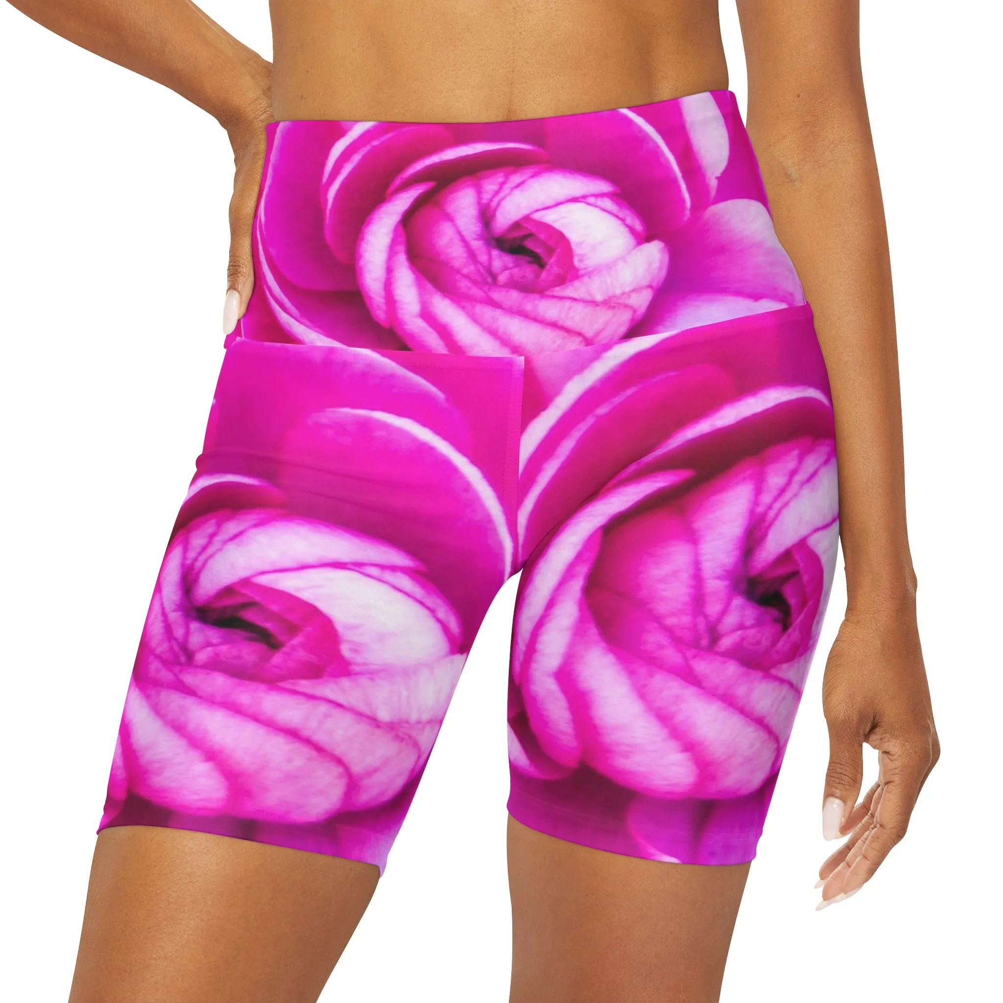 High Waisted Yoga Shorts|Pink Rose Boho Shorts