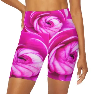 High Waisted Yoga Shorts|Pink Rose Boho Shorts