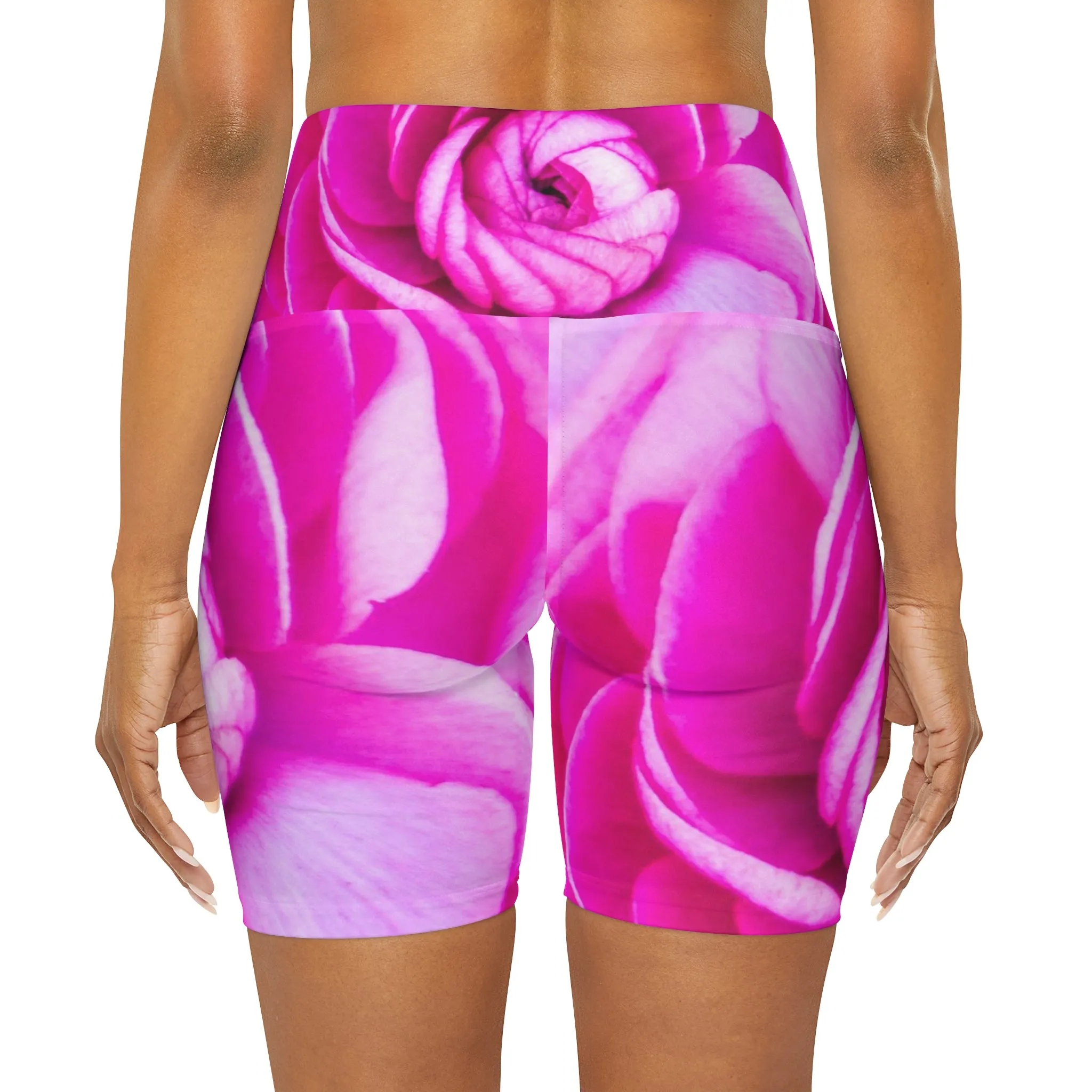 High Waisted Yoga Shorts|Pink Rose Boho Shorts