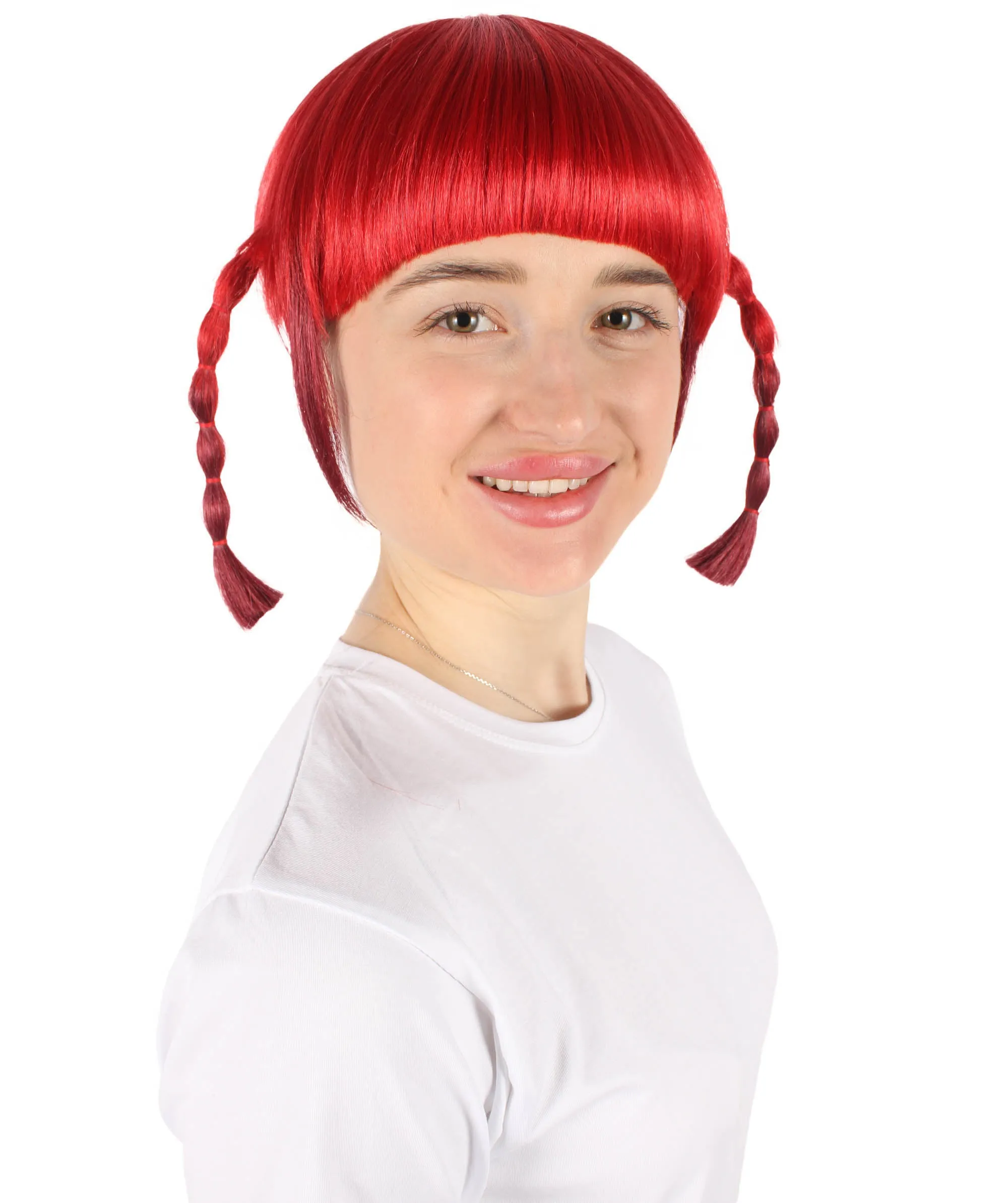 HPO Adult Women's Japanese Anime Character Red Braided Wig | Perfect for Halloween and Cosplay | Flame-retardant Synthetic Fiber