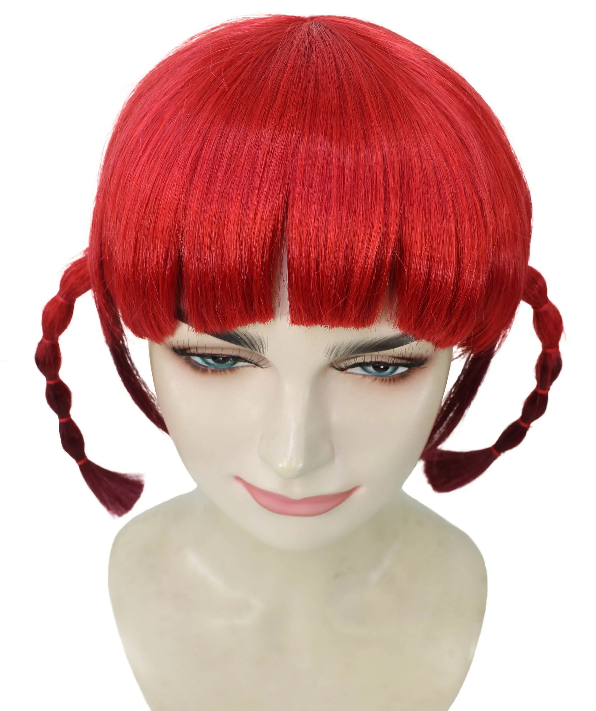 HPO Adult Women's Japanese Anime Character Red Braided Wig | Perfect for Halloween and Cosplay | Flame-retardant Synthetic Fiber