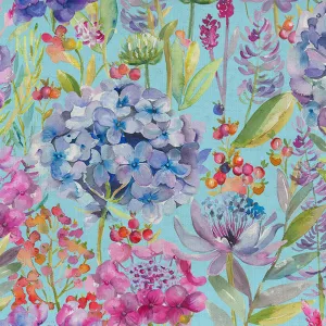 Hydrangea Printed Crafting Cotton Apparel Fabric (By The Metre) Aqua