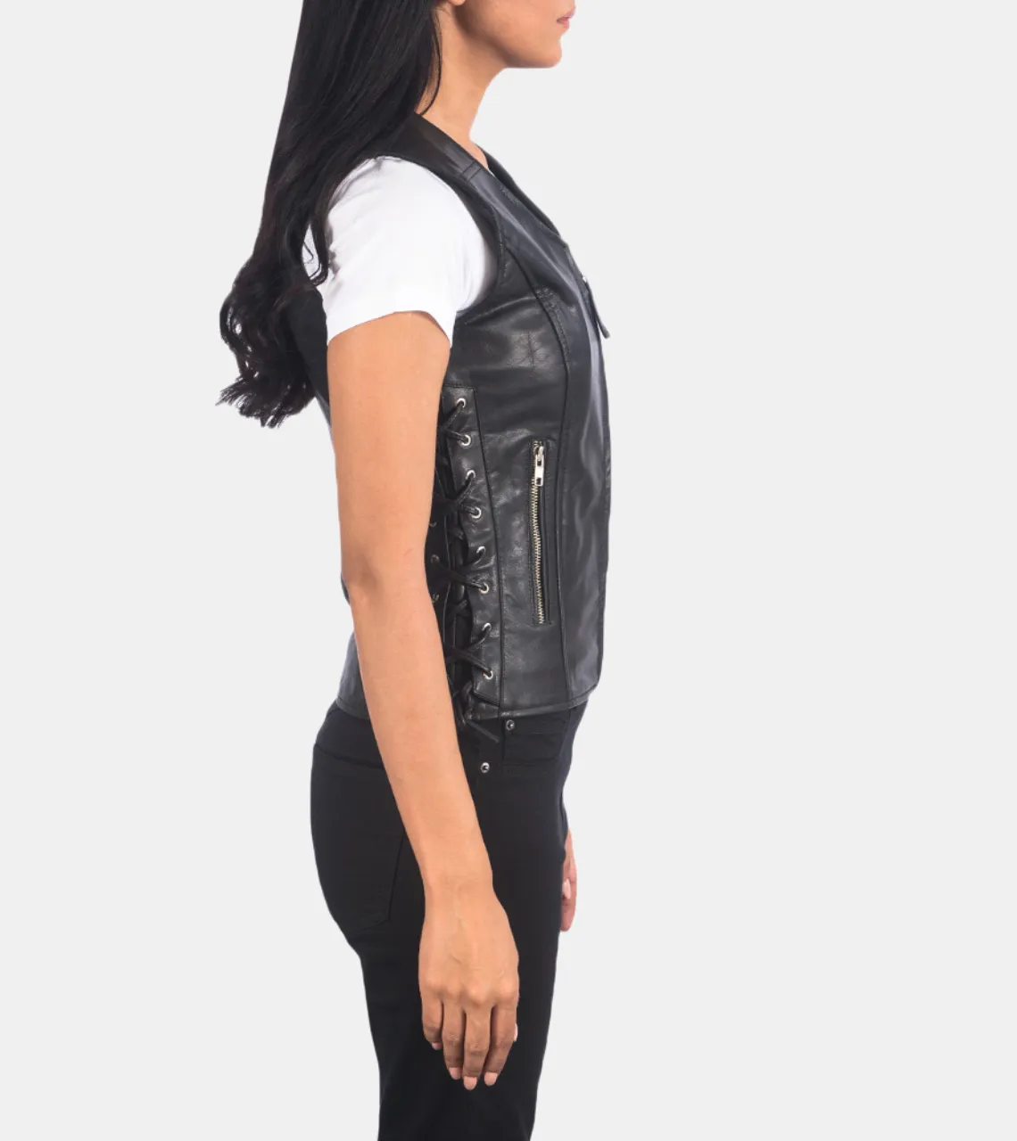 Idylla Women's Black Leather Vest