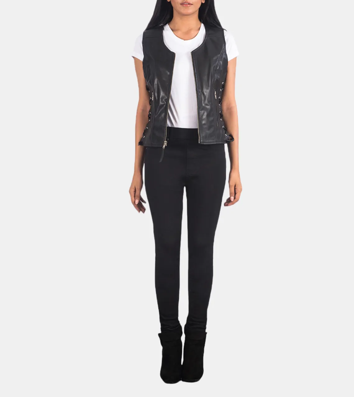 Idylla Women's Black Leather Vest