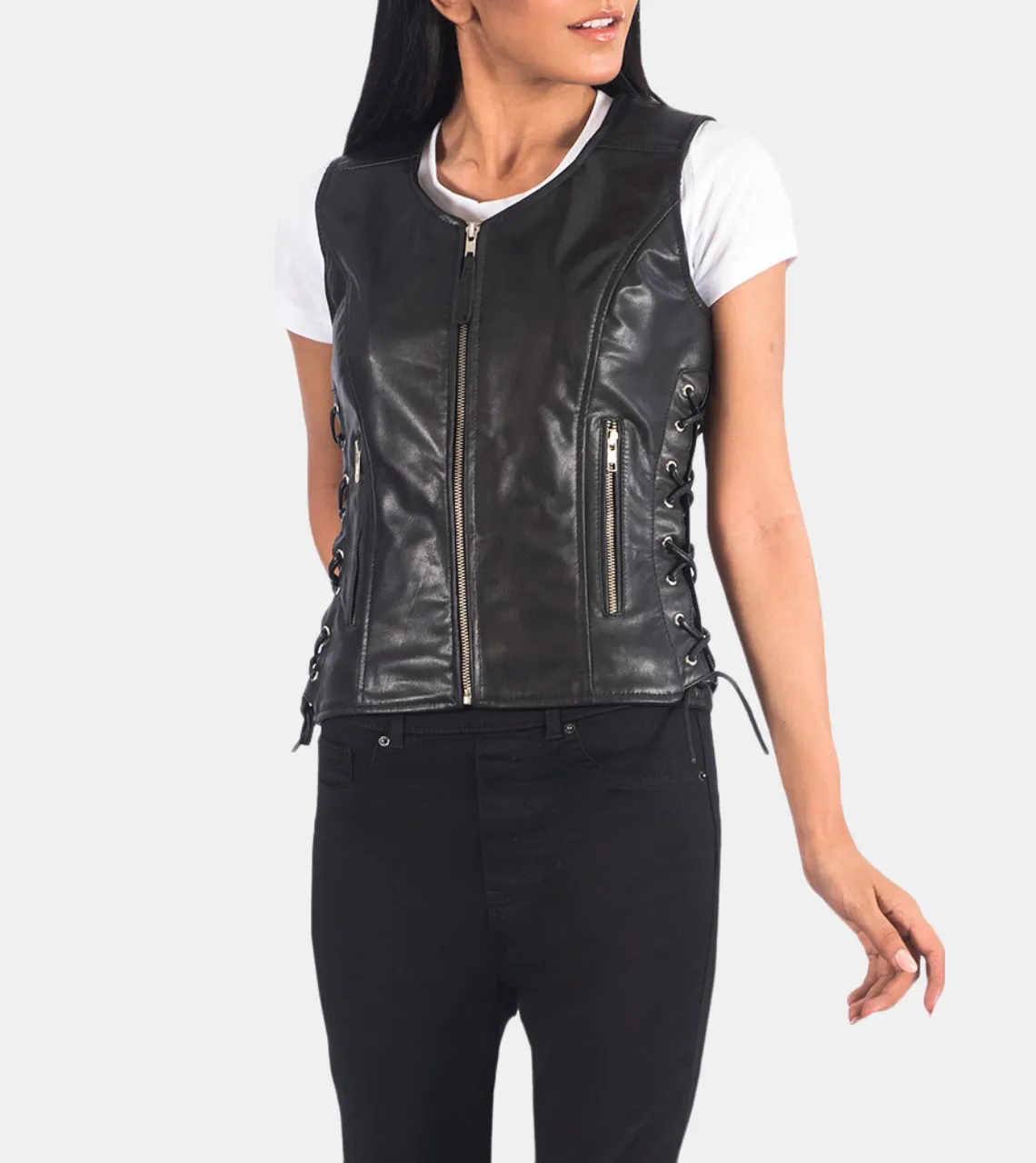 Idylla Women's Black Leather Vest