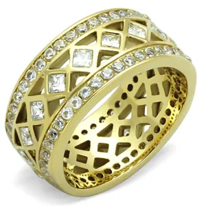 IP Gold(Ion Plating) Stainless Steel Ring with AAA Grade CZ in Clear for Women Style TK1558