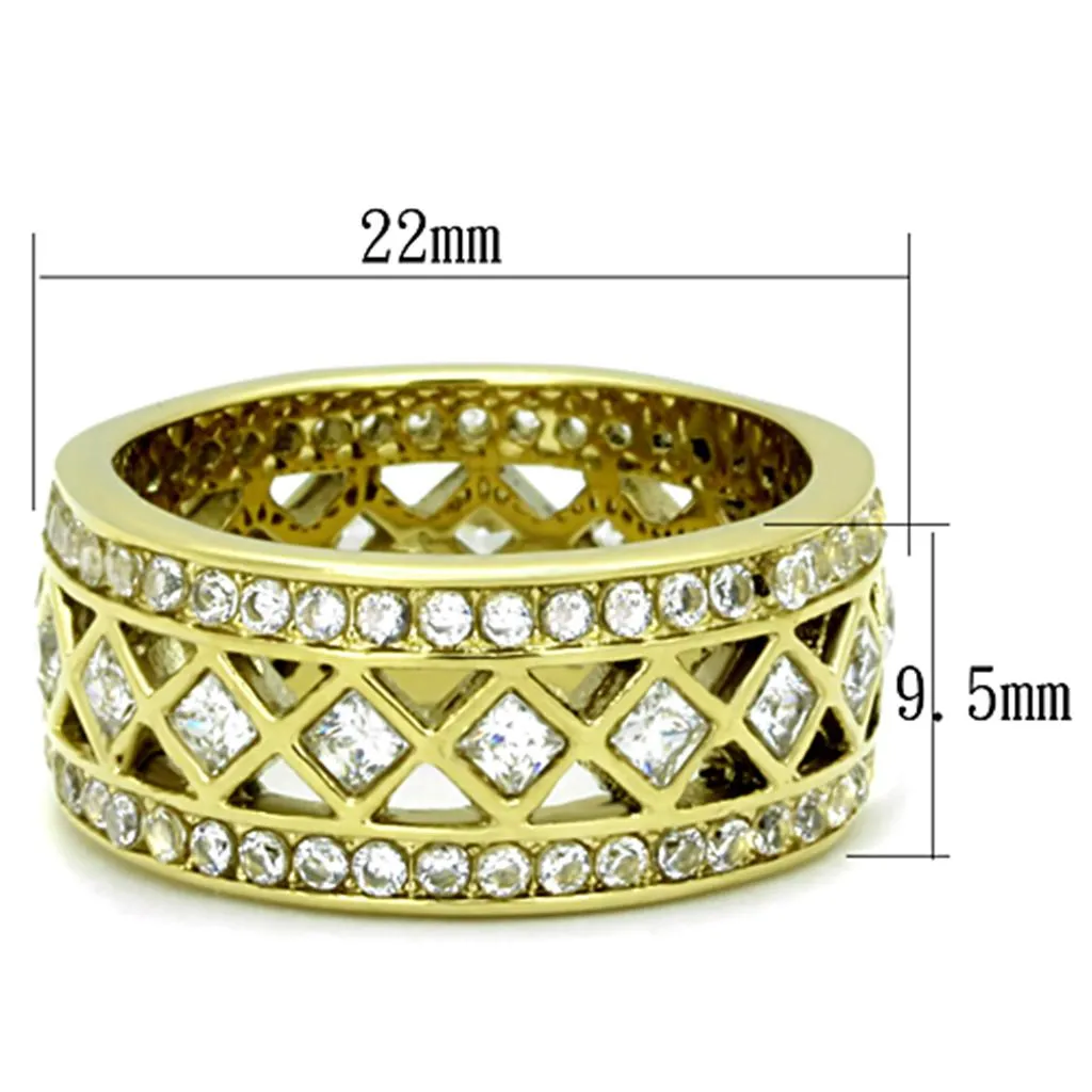 IP Gold(Ion Plating) Stainless Steel Ring with AAA Grade CZ in Clear for Women Style TK1558