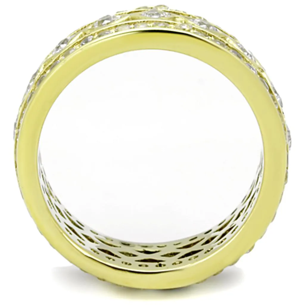 IP Gold(Ion Plating) Stainless Steel Ring with AAA Grade CZ in Clear for Women Style TK1558