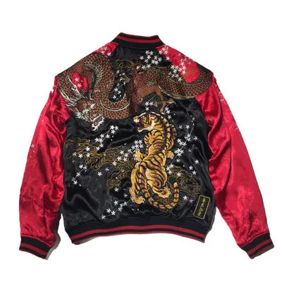 Japanese Dragon and Tiger Embroidered Satin Jacket