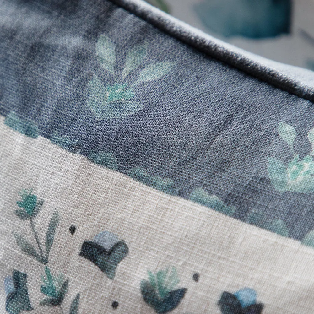 Kari Printed Piped Cushion Denim