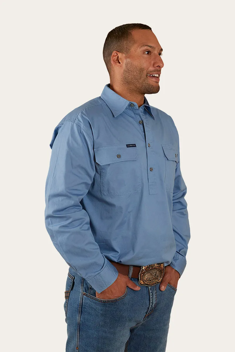 King River Half Button Work Shirt - Denim Blue